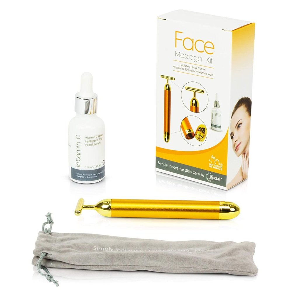 NIB 24K Gold Plated Electric Face Massager Roller Bar Dark Eye Circles Fine Line